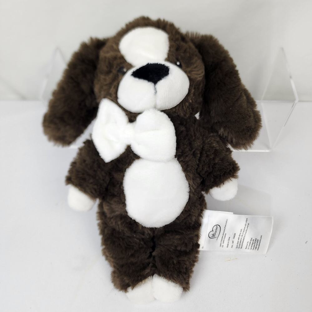 Little Miracles Brown White Puppy Dog with Bow Tie Plush 11" Stuffed Lovey NWOTs